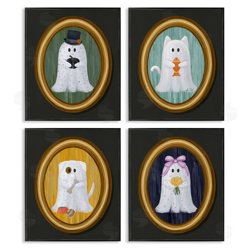 Jennifer Stith Halloween Ghosts & Pets Black Framed Giclee Wall Art Print