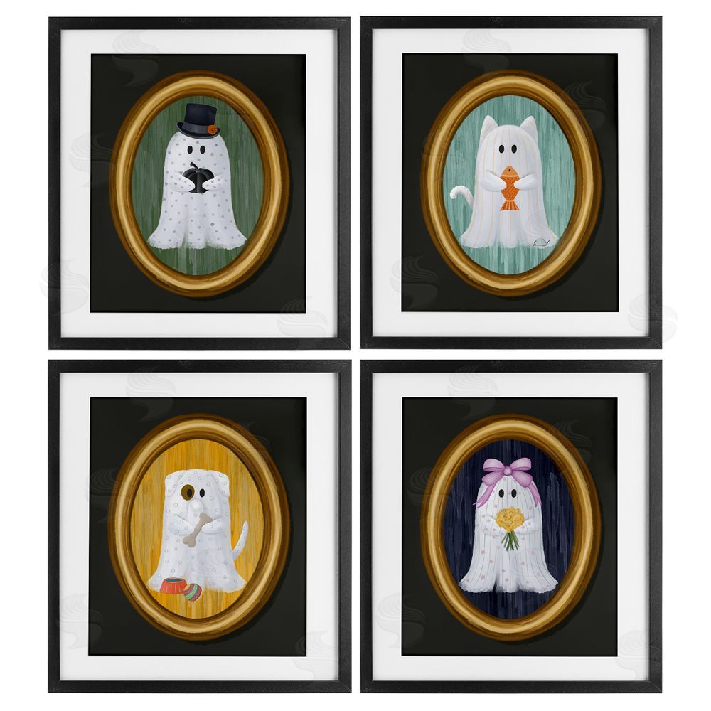 Jennifer Stith Halloween Ghosts & Pets Black Framed Print Under Glass with White Mat Wall Art