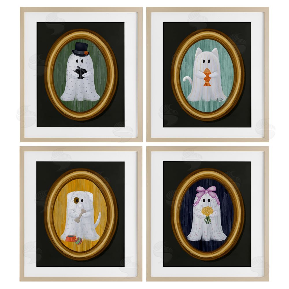 Jennifer Stith Halloween Ghosts & Pets Birch Framed Print Under Glass with White Mat Wall Art
