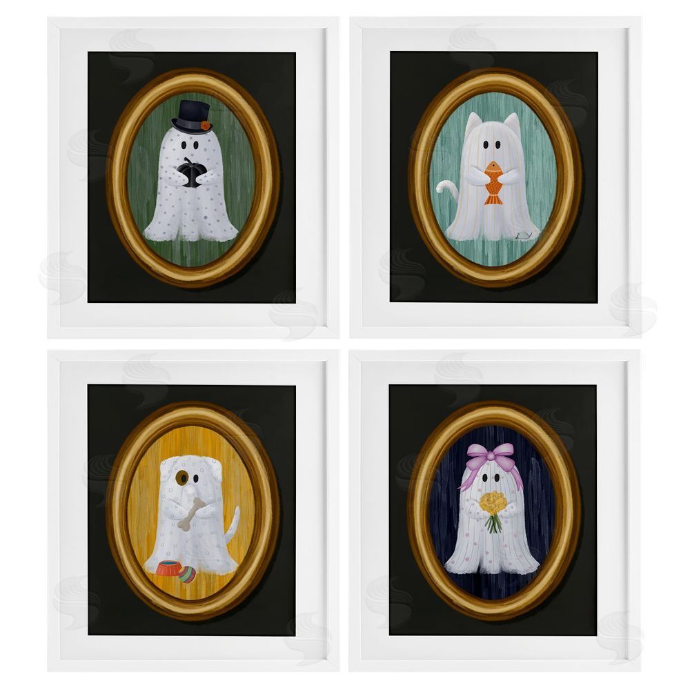 Jennifer Stith Halloween Ghosts & Pets White Framed Print Under Glass with Mat Wall Art