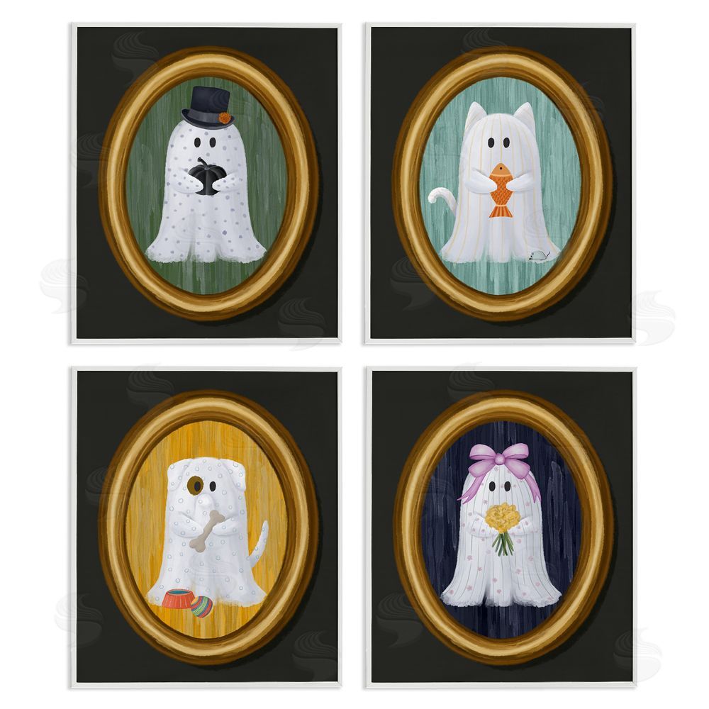 Jennifer Stith Halloween Ghosts & Pets White Framed Giclee Wall Art Print