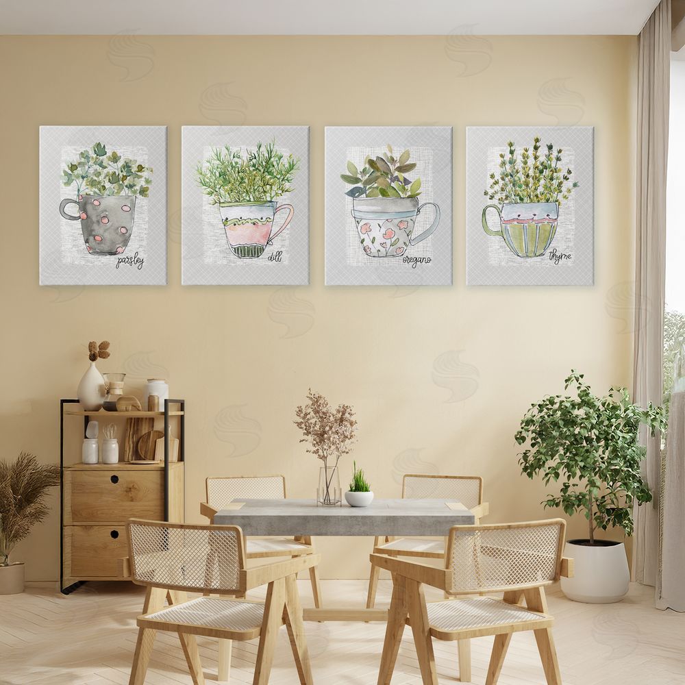 Livi Finn Kitchen Herbs in Mugs Stretched Cavas Wall Art Set in Room