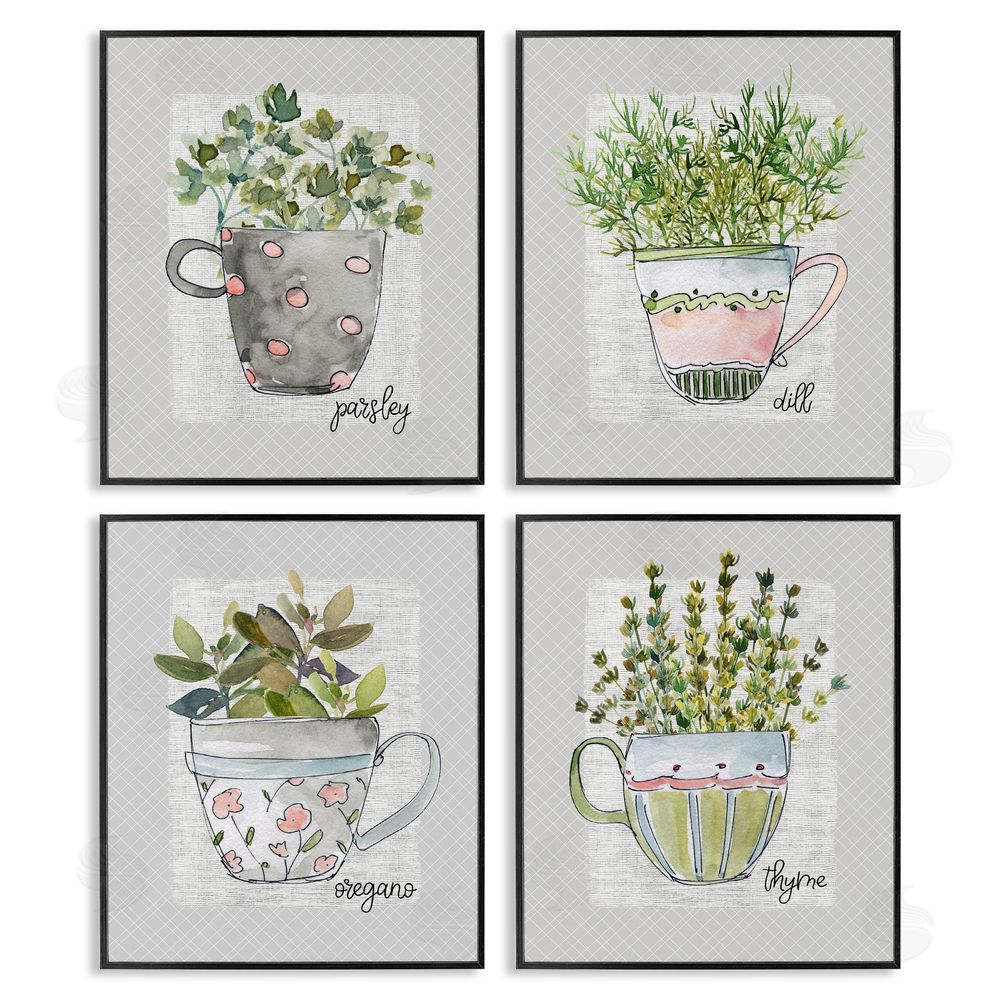 Livi Finn Kitchen Herbs in Mugs Black Framed Giclee Wall Art Print