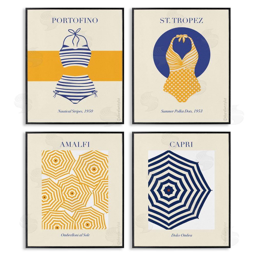 Sarah Donington Art Hustle LLC Retro Beach Vacation Elements Black Framed Giclee Wall Art Print