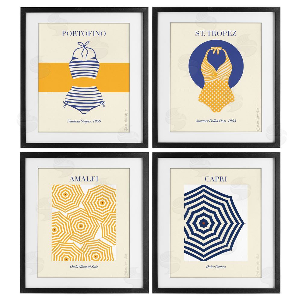 Sarah Donington Art Hustle LLC Retro Beach Vacation Elements Black Framed Print Under Glass Wall Art