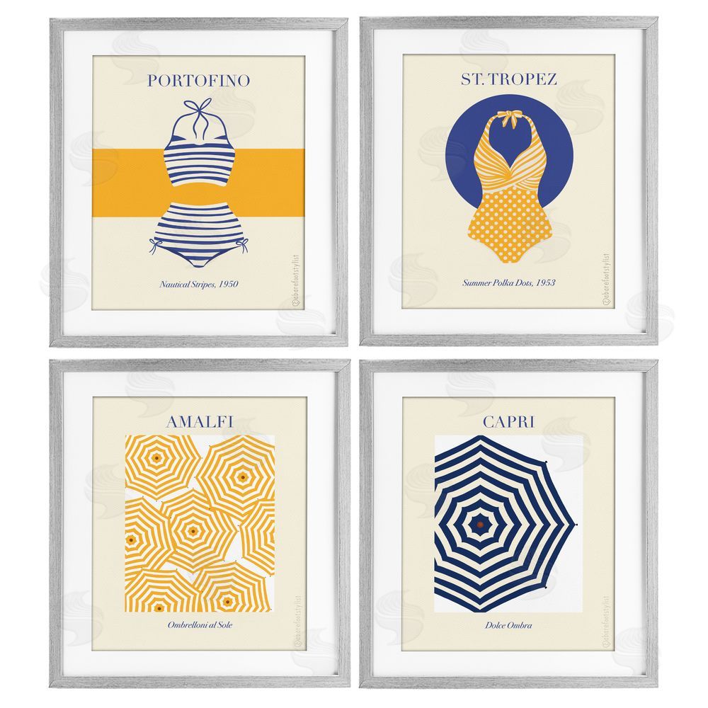 Sarah Donington Art Hustle LLC Retro Beach Vacation Elements Gray Framed Print Under Glass Wall Art
