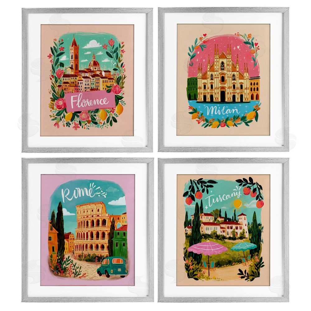 Yen Italy Travel Locations with Florals Gray Framed Print Under Glass Wall Art