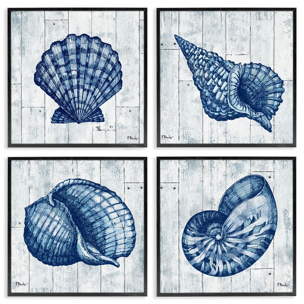Paul Brent Coastal Timberland Seashells Black Framed Giclee Wall Art Print