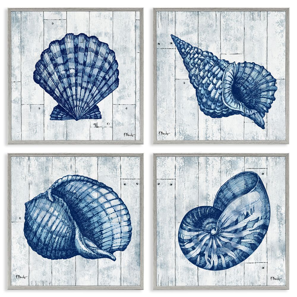 Paul Brent Coastal Timberland Seashells Gray Framed Giclee Wall Art Print