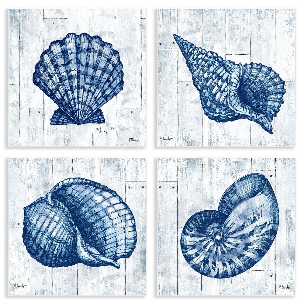 Paul Brent Coastal Timberland Seashells Wall Plaque with Fixed Lithograph Print