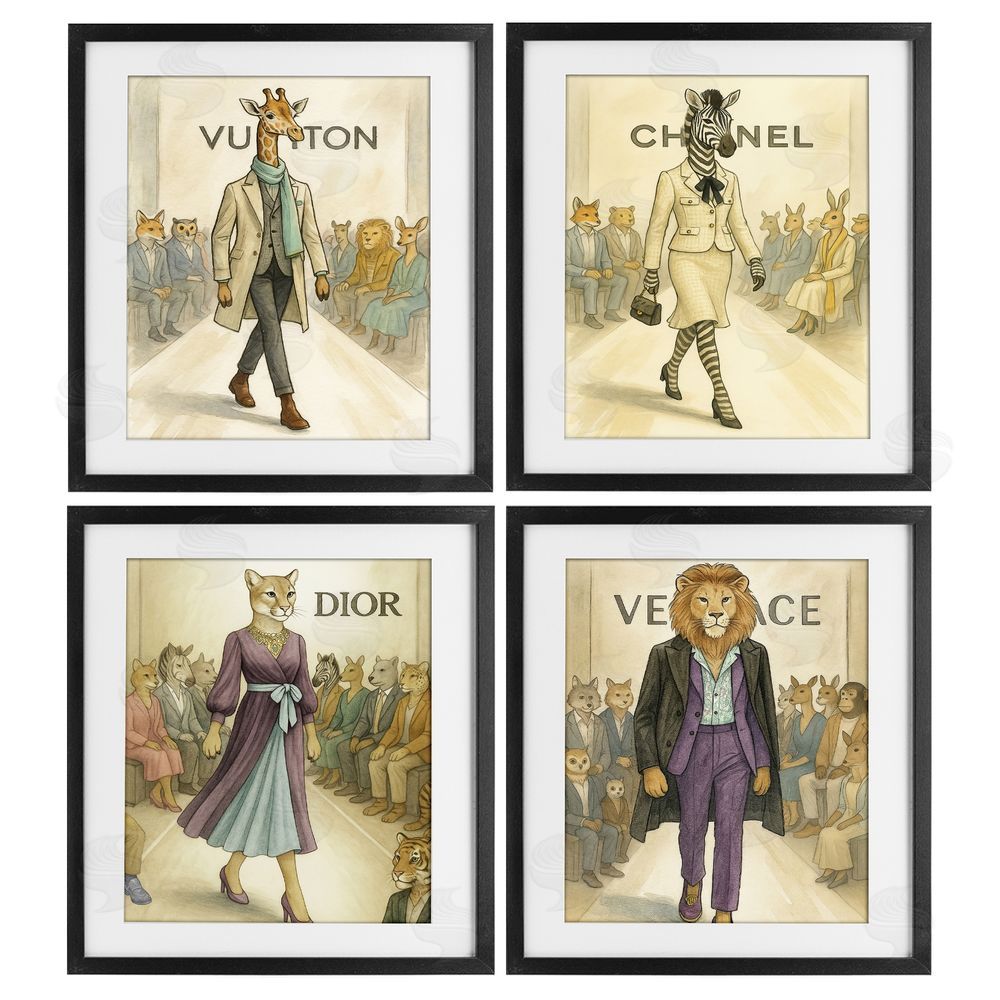Looking Good Licensing Fashion Runway Animals Black Framed Print Under Glass Wall Art