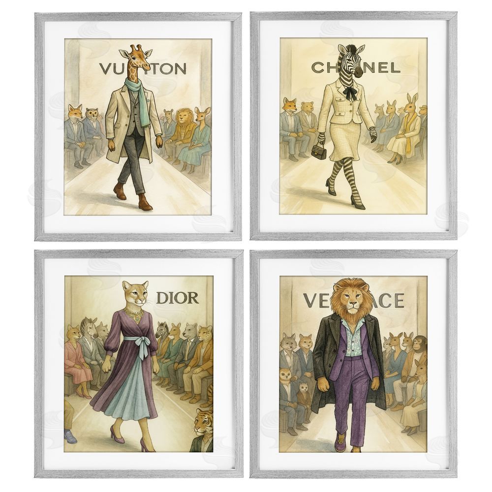 Looking Good Licensing Fashion Runway Animals Gray Framed Print Under Glass Wall Art