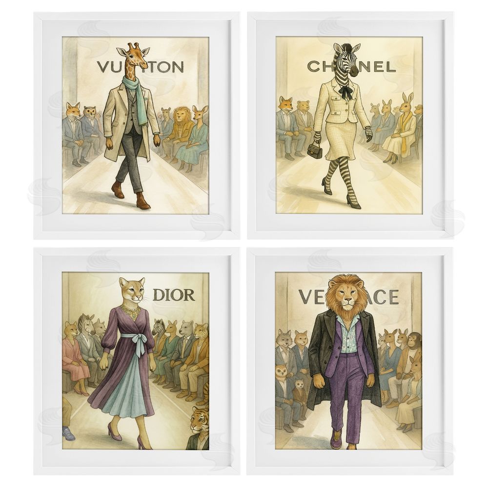 Looking Good Licensing Fashion Runway Animals White Framed Print Under Glass Wall Art