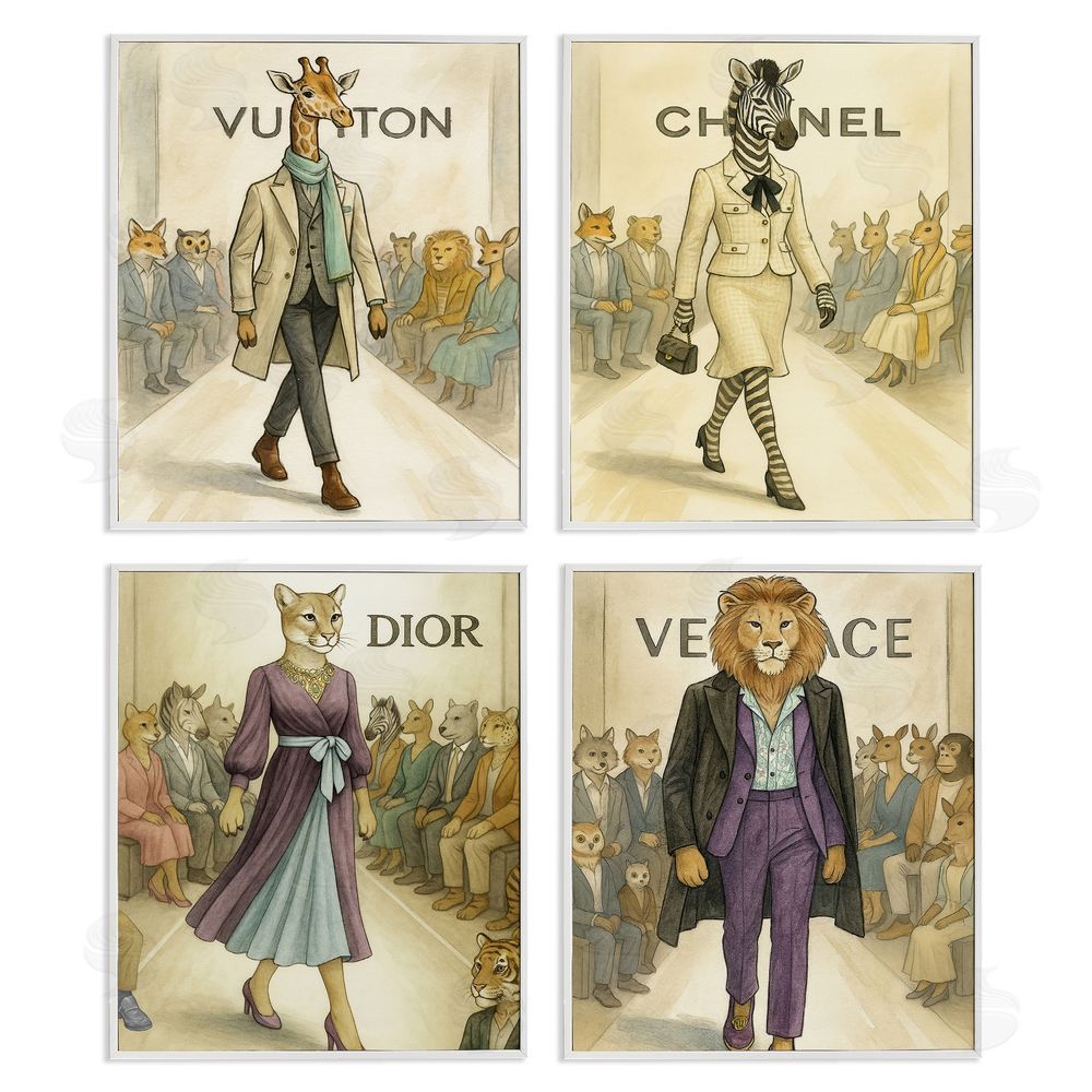 Looking Good Licensing Fashion Runway Animals White Framed Giclee Wall Art Print