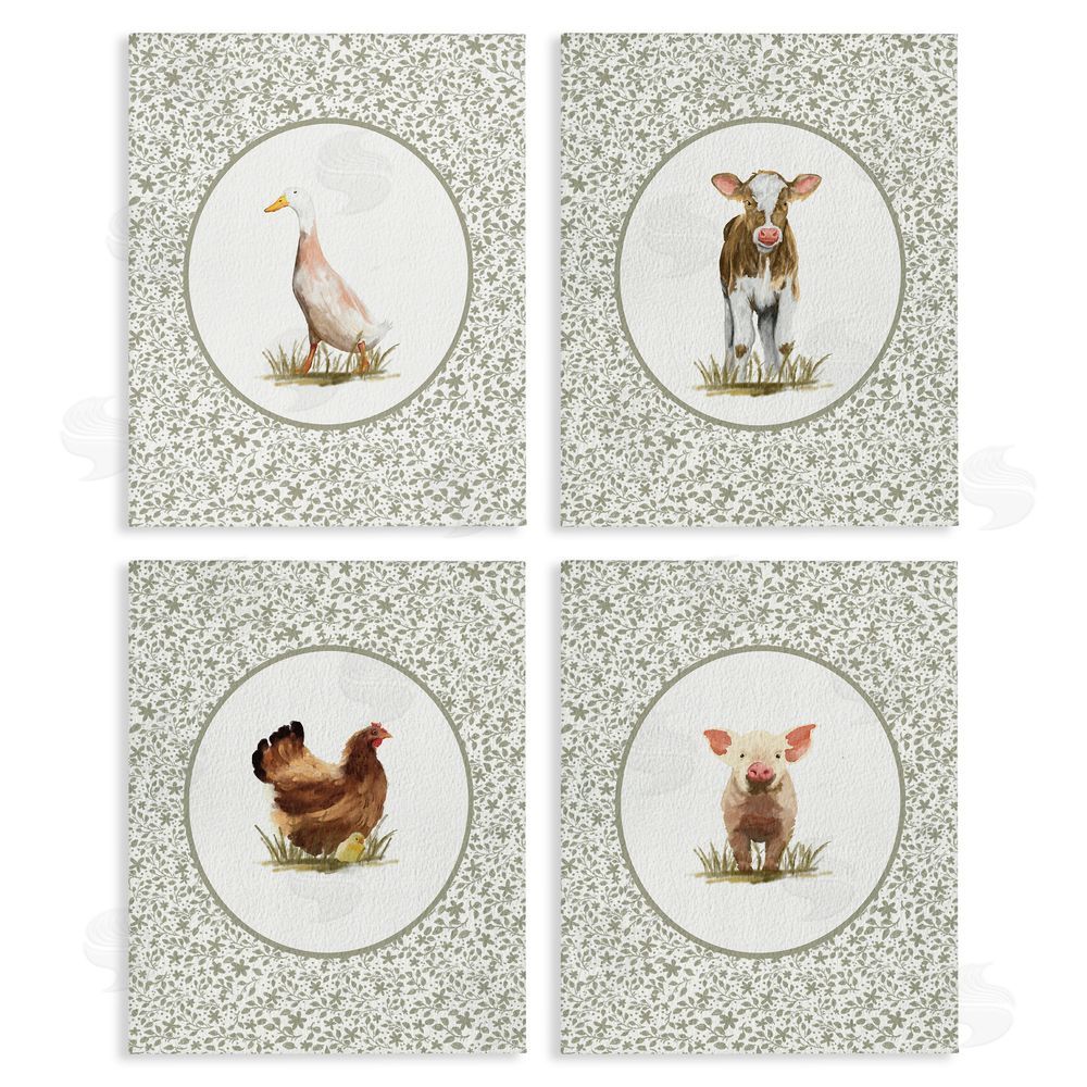 Sadie Harper Storybook Farm Animal Portraits Stretched Canvas Wall Art Print