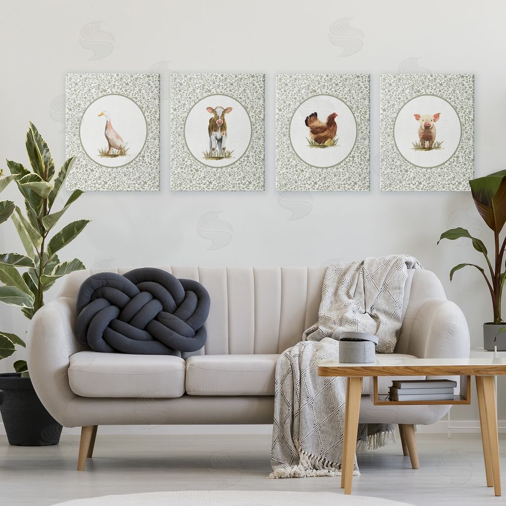 Sadie Harper Storybook Farm Animal Portraits Stretched Cavas Wall Art Set in Room