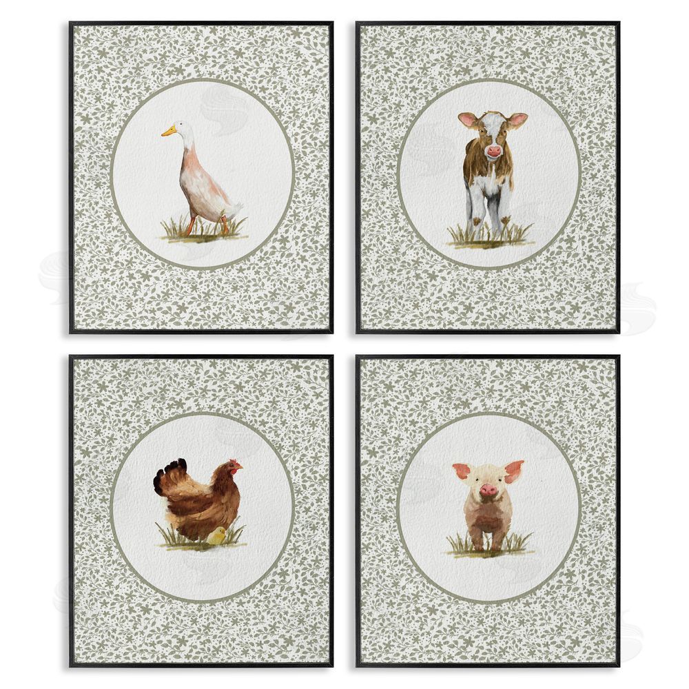 Sadie Harper Storybook Farm Animal Portraits Black Framed Giclee Wall Art Print