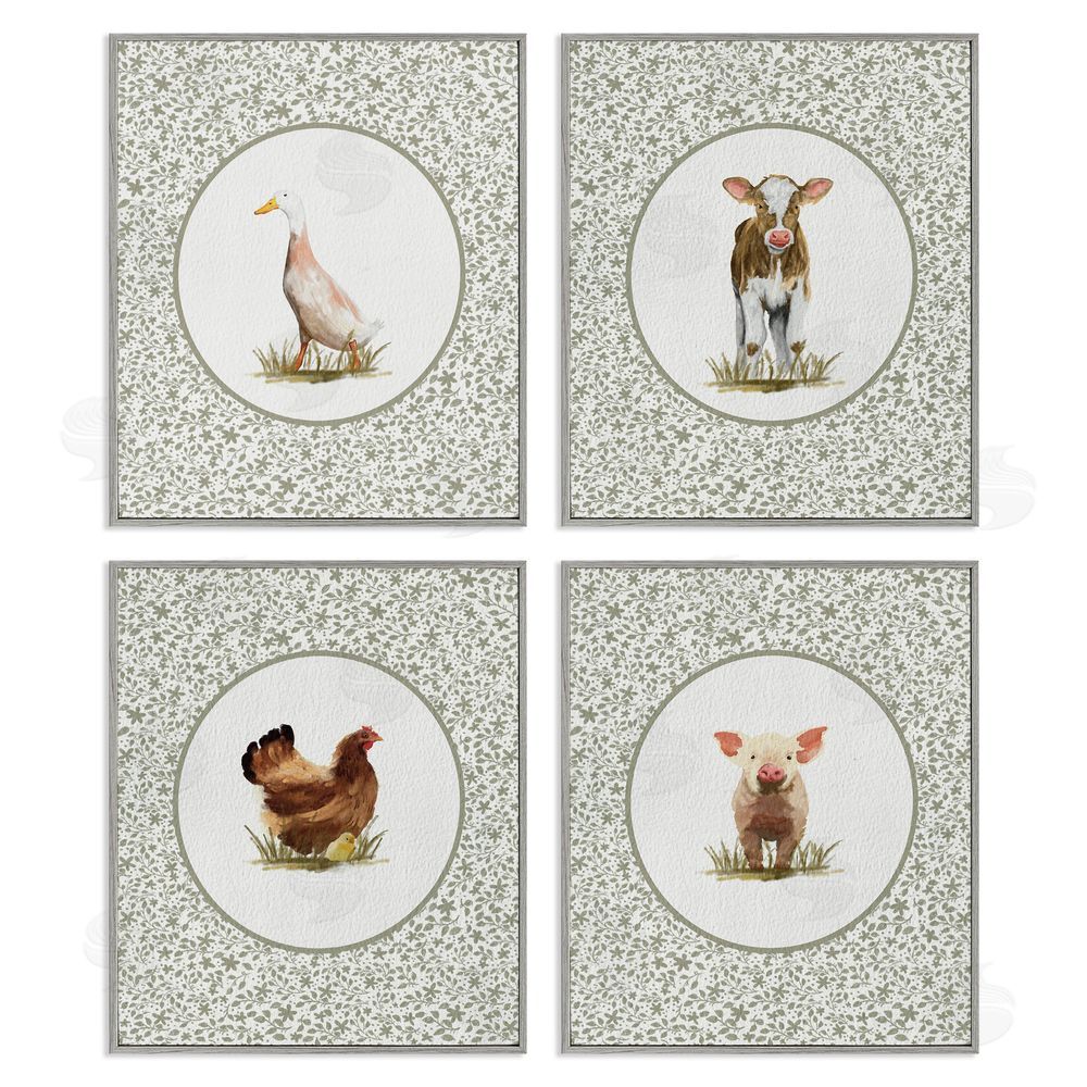Sadie Harper Storybook Farm Animal Portraits Gray Framed Giclee Wall Art Print