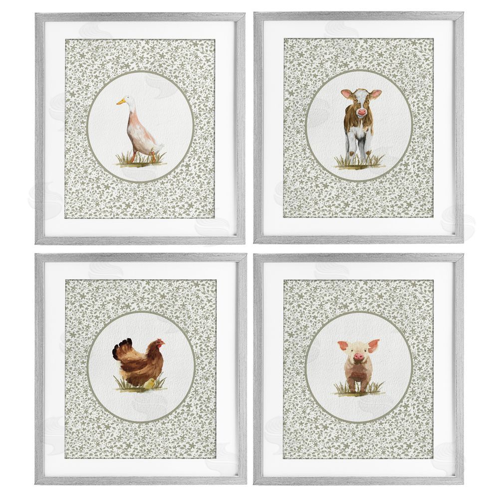 Sadie Harper Storybook Farm Animal Portraits Gray Framed Print Under Glass Wall Art