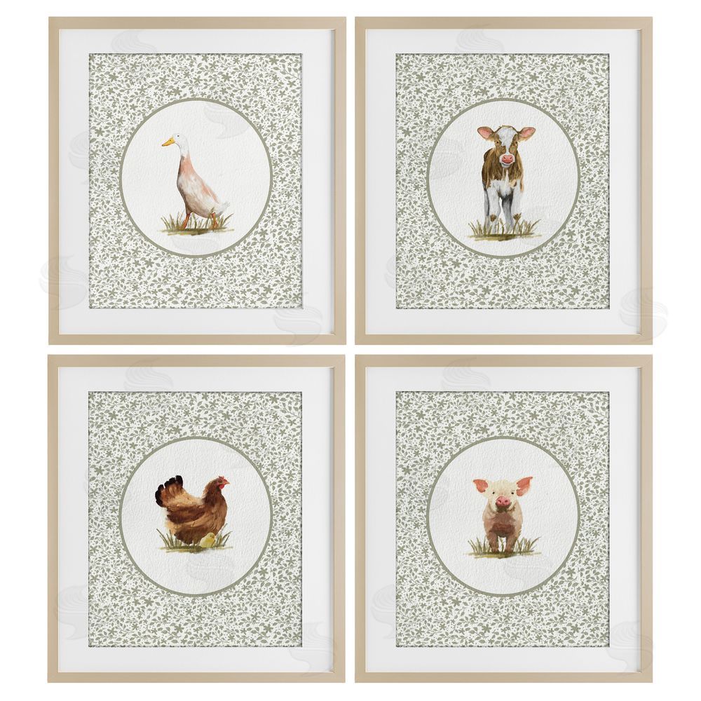 Sadie Harper Storybook Farm Animal Portraits Brown Framed Print Under Glass Wall Art