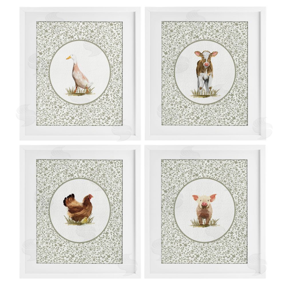Sadie Harper Storybook Farm Animal Portraits White Framed Print Under Glass Wall Art