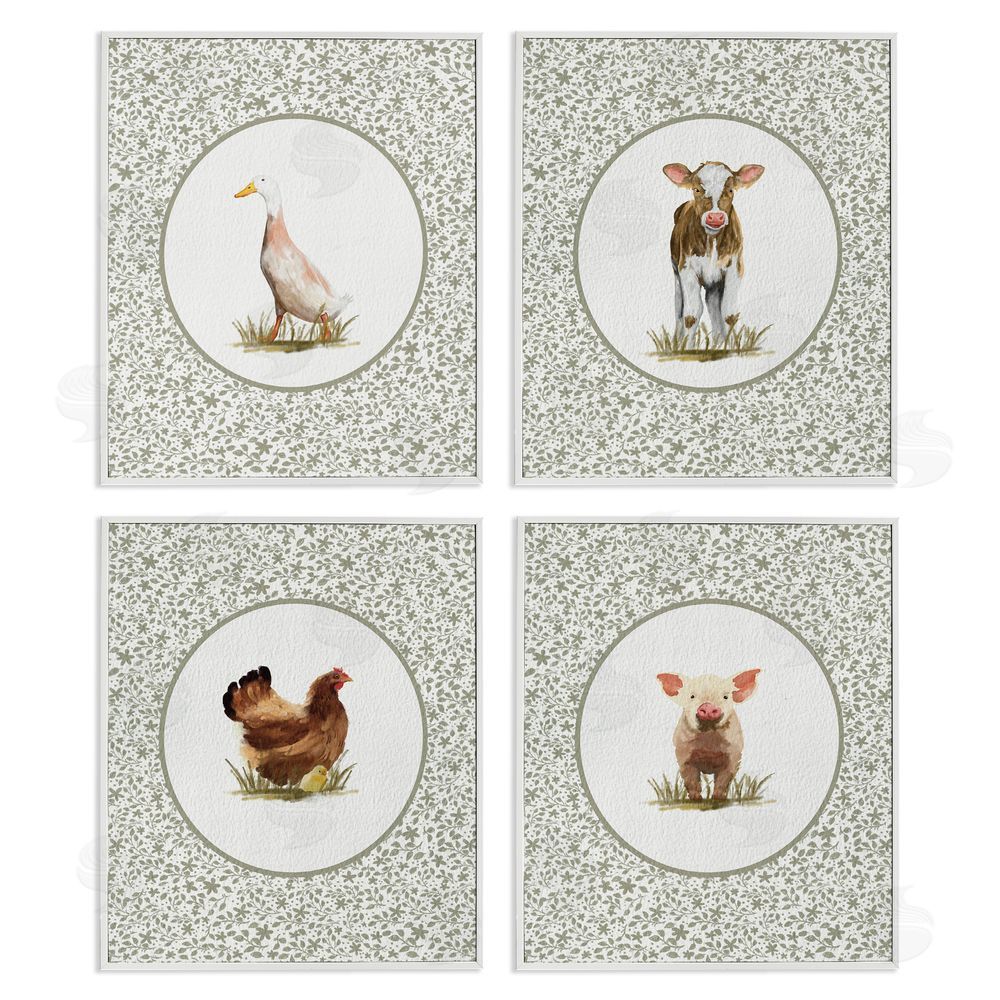 Sadie Harper Storybook Farm Animal Portraits White Framed Giclee Wall Art Print