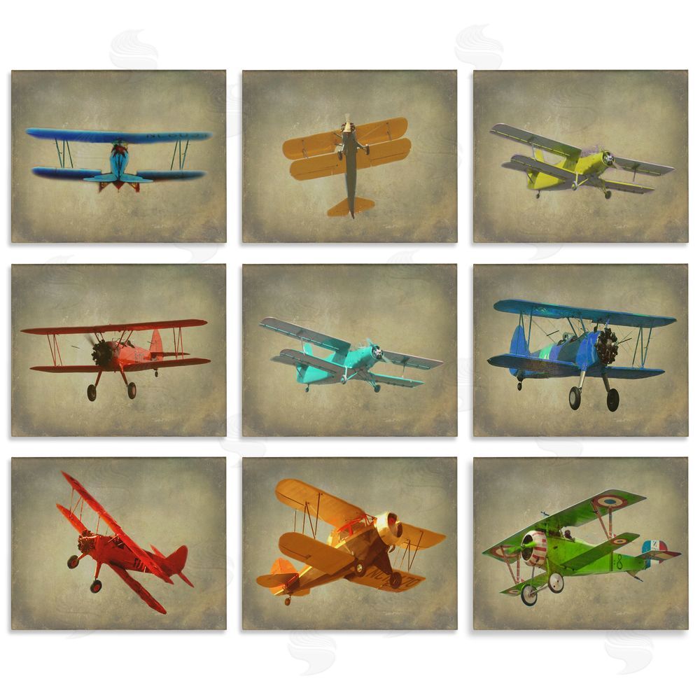 Ashley Calhoun Colorful Planes At Flight Distressed Vintage Canvas Wall Art Print