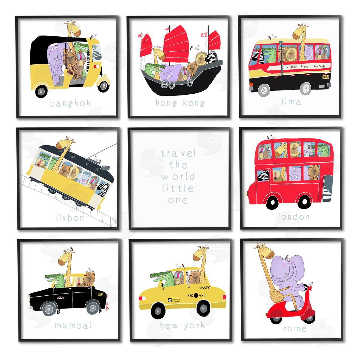 Carla Daly Travel World Kids' International Travel Black Framed Giclee Wall Art Print