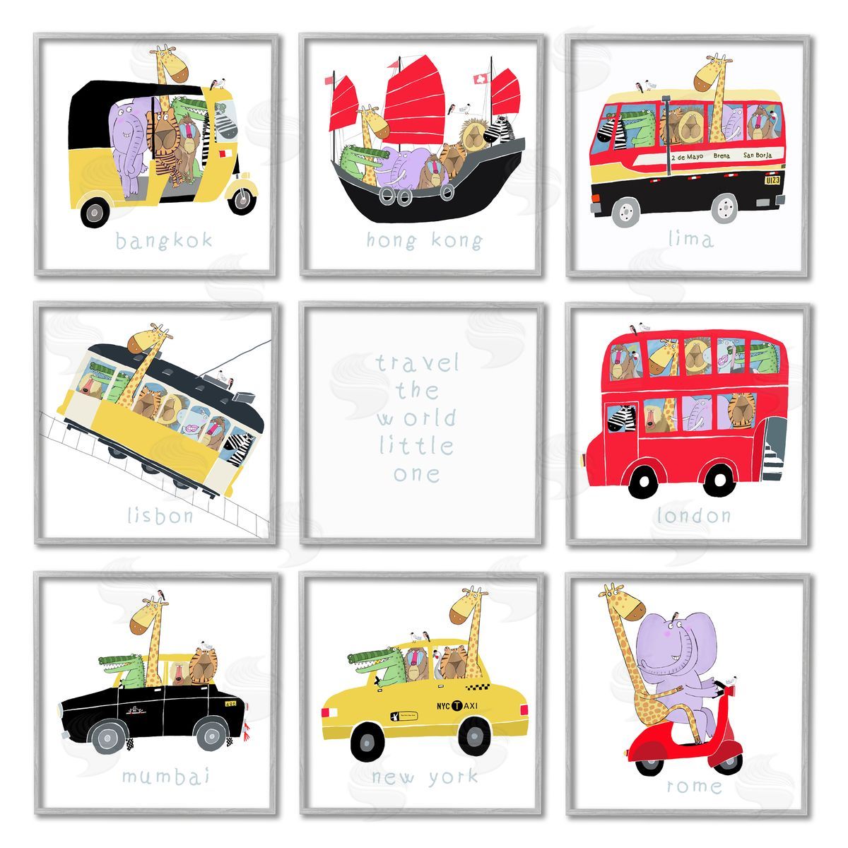 Carla Daly Travel World Kids' International Travel Gray Framed Giclee Wall Art Print