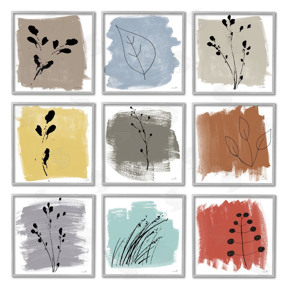 Sophie 6 Abstract Plants Expressive Modern Botanicals Gray Framed Giclee Wall Art Print