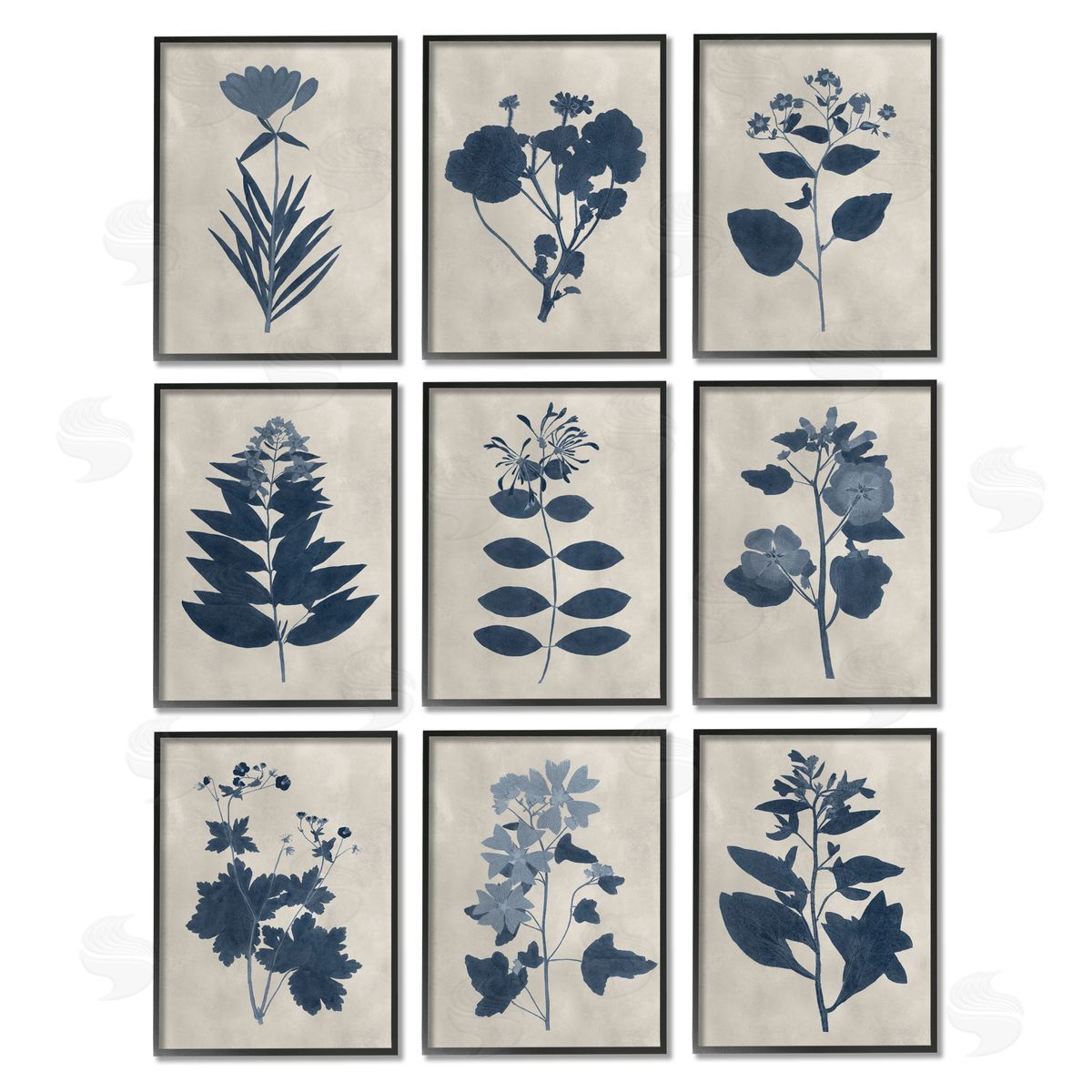 Vision Studio Beautiful Botanical Silhouette Floral Plants Black Framed Giclee Wall Art Print