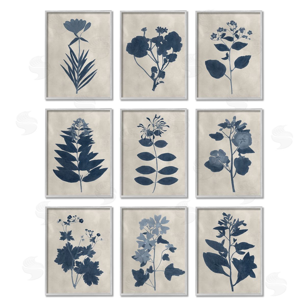 Vision Studio Beautiful Botanical Silhouette Floral Plants Gray Framed Giclee Wall Art Print