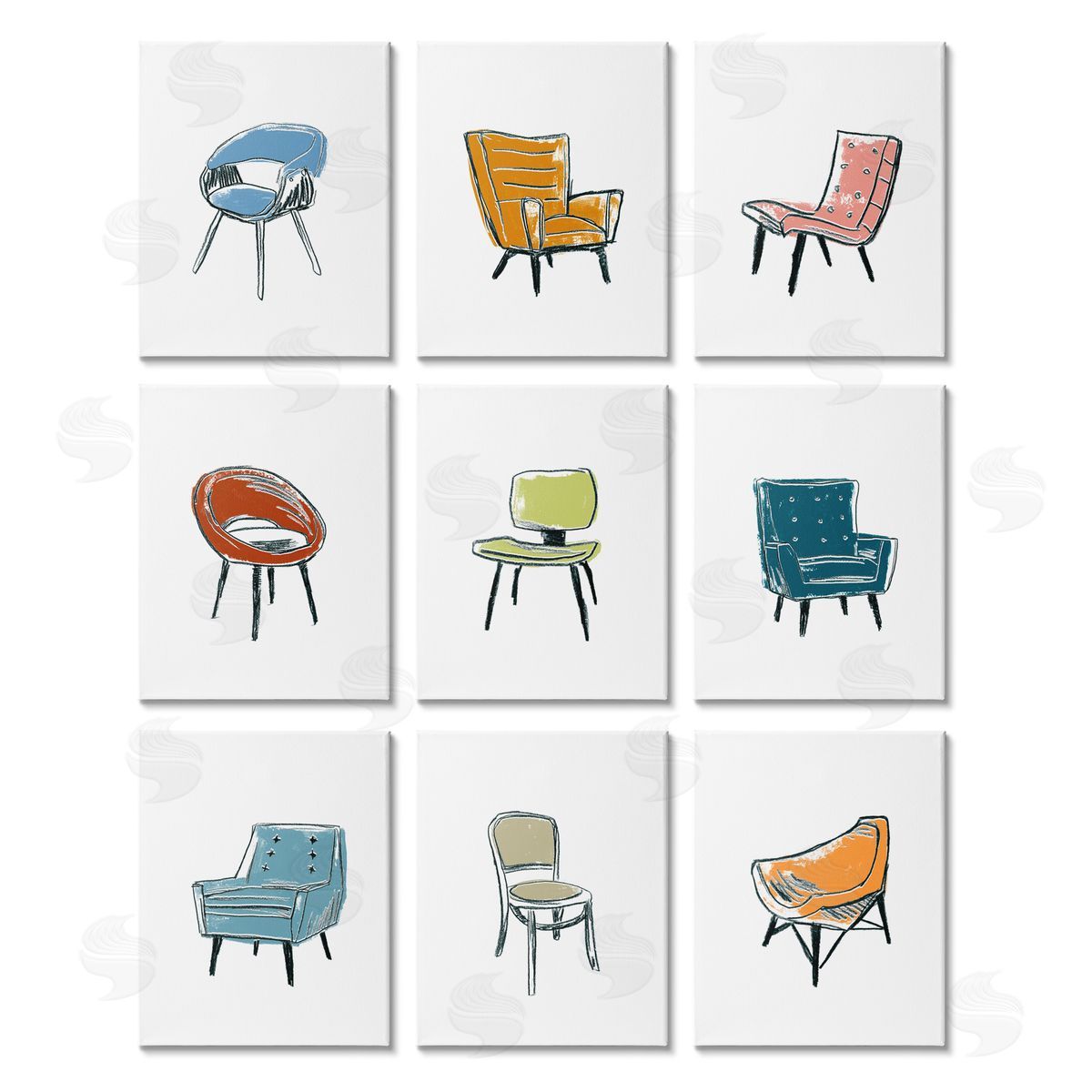 June Erica Vess Stylish Modern Chairs Varied Furniture Canvas Wall Art Print
