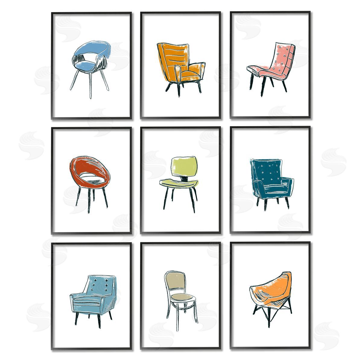 June Erica Vess Stylish Modern Chairs Varied Furniture Black Framed Giclee Wall Art Print