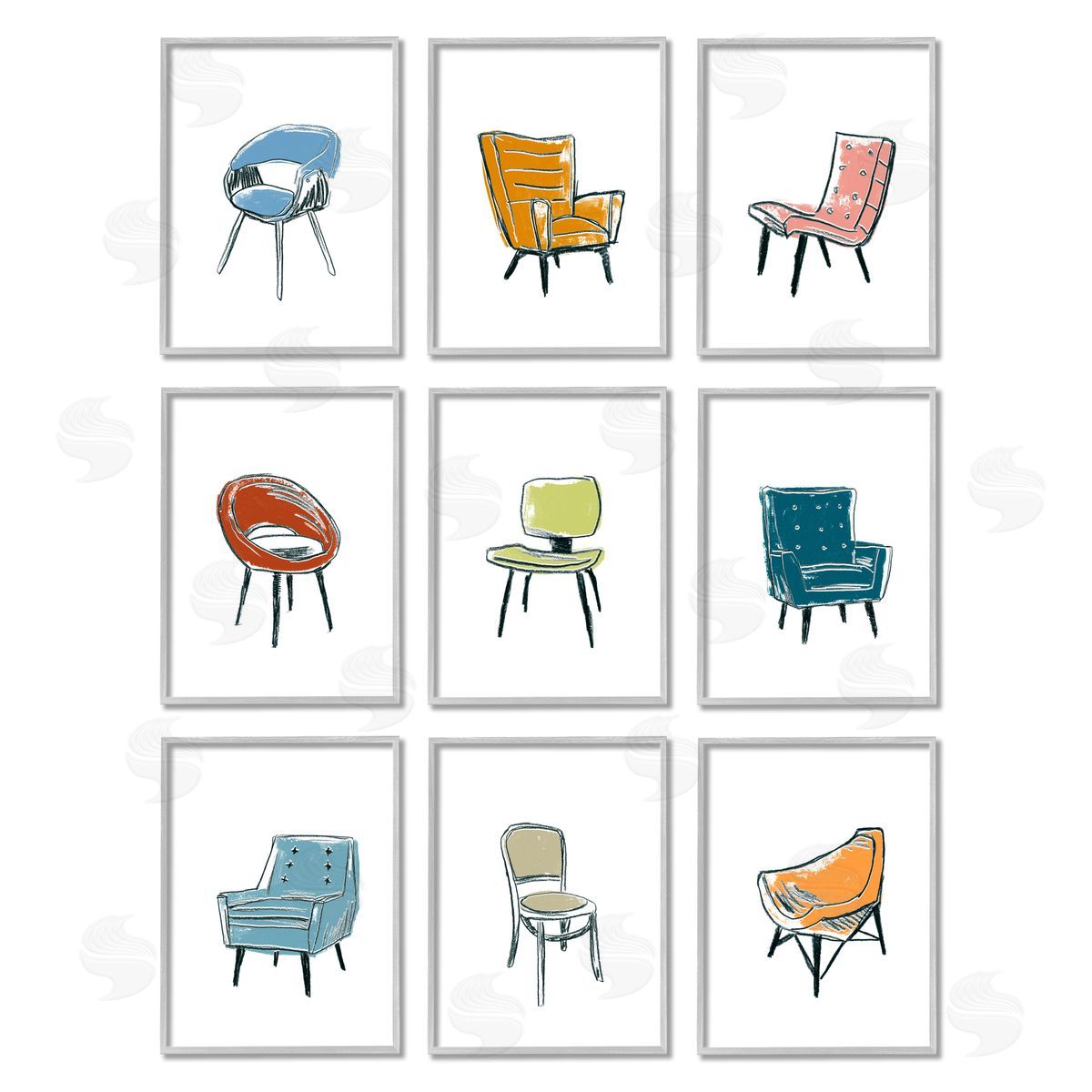 June Erica Vess Stylish Modern Chairs Varied Furniture Gray Framed Giclee Wall Art Print