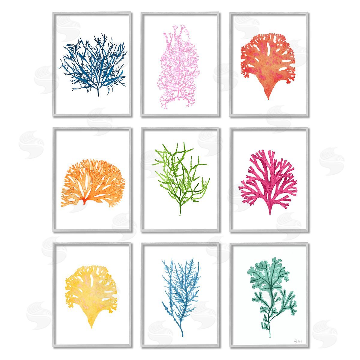 Patty Rybolt Vibrant Various Coral Ocean Life Gray Framed Giclee Wall Art Print