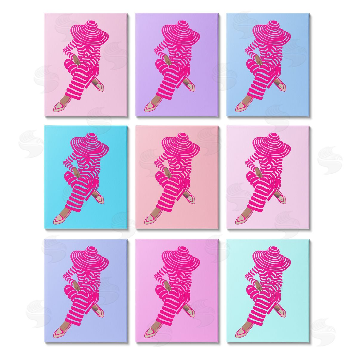 Amelia Noyes Pink Pastel Doll Style Fashion Silhouettes Canvas Wall Art Print