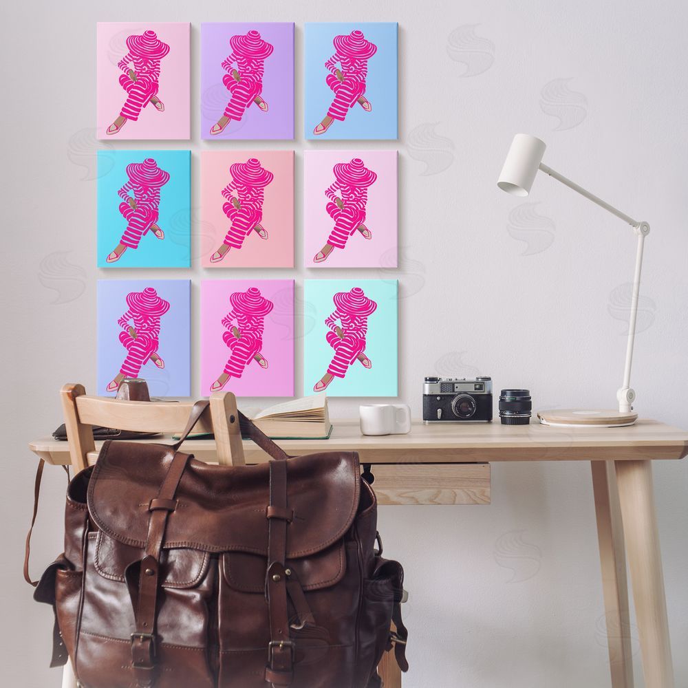 Amelia Noyes Pink Pastel Doll Style Fashion Silhouettes Canvas Wall Art Print in Room