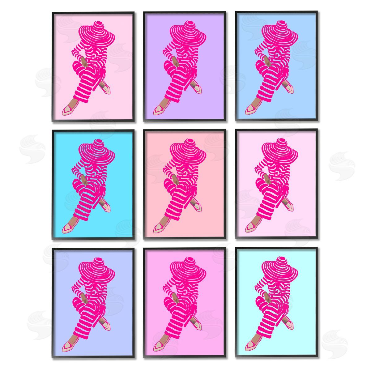 Amelia Noyes Pink Pastel Doll Style Fashion Silhouettes Black Framed Giclee Wall Art Print