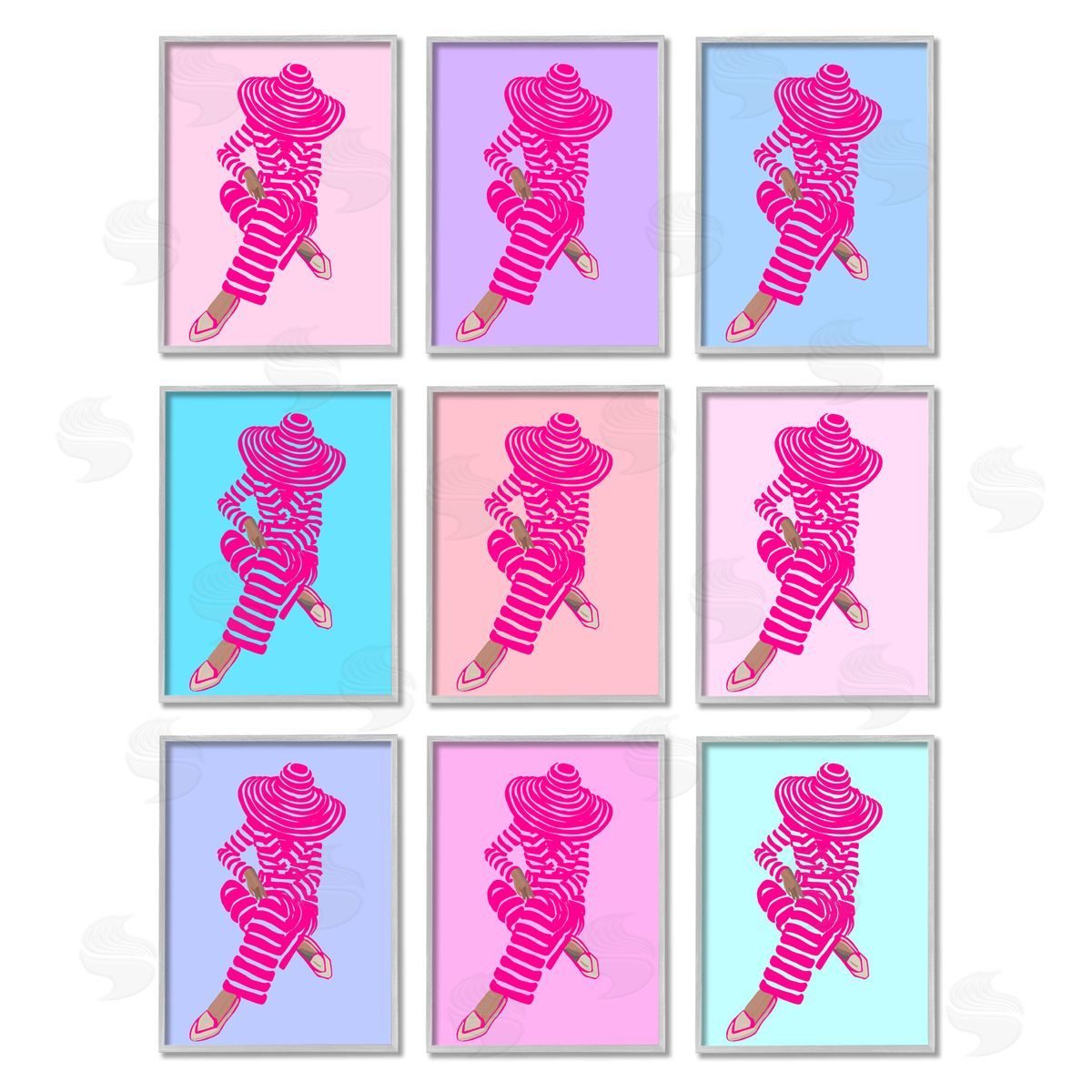 Amelia Noyes Pink Pastel Doll Style Fashion Silhouettes Gray Framed Giclee Wall Art Print