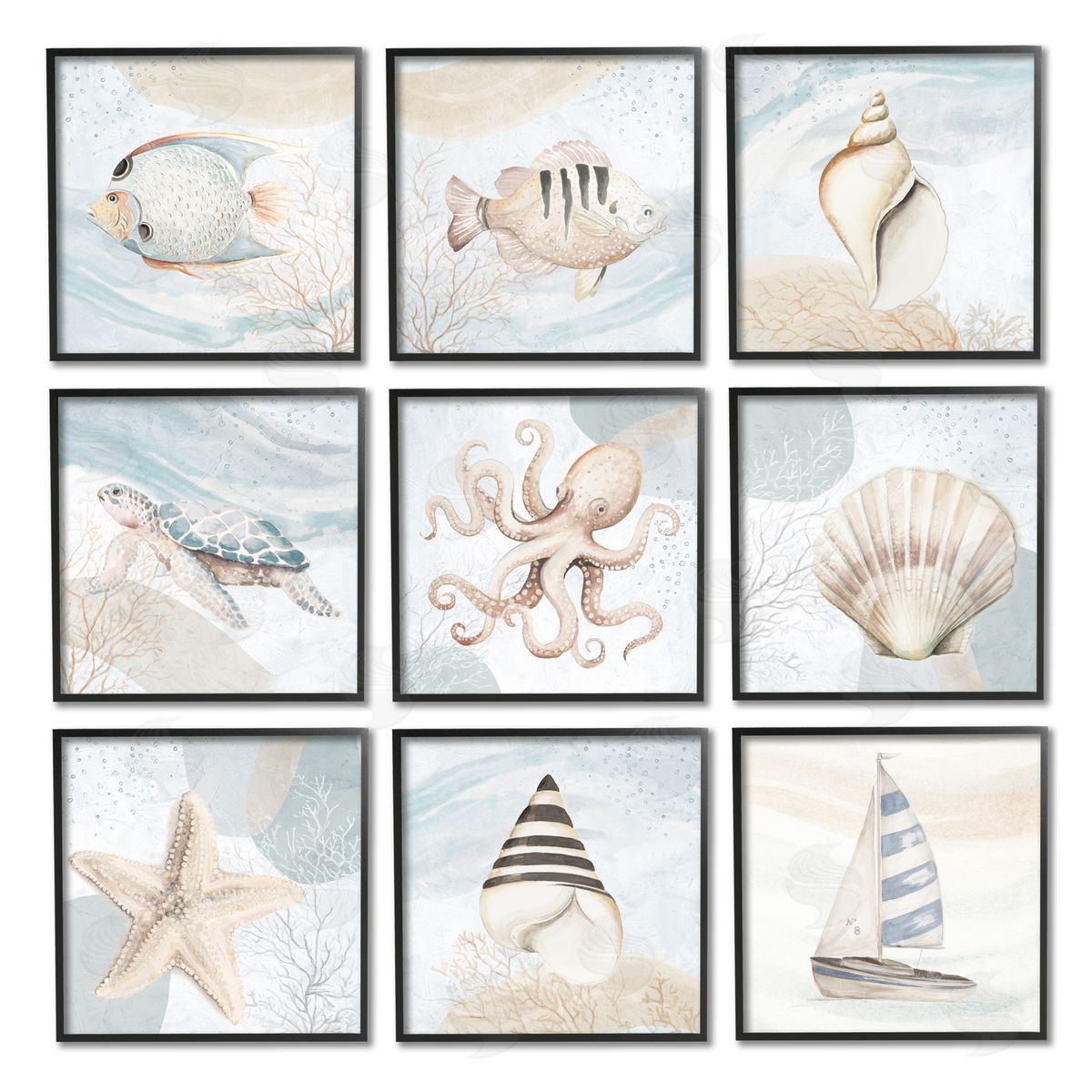 Patricia Pinto Nautical Sea Life Beach Theme Boats Seashells Black Framed Giclee Wall Art Print
