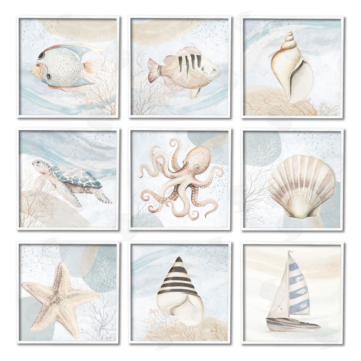 Patricia Pinto Nautical Sea Life Beach Theme Boats Seashells White Framed Giclee Wall Art Print
