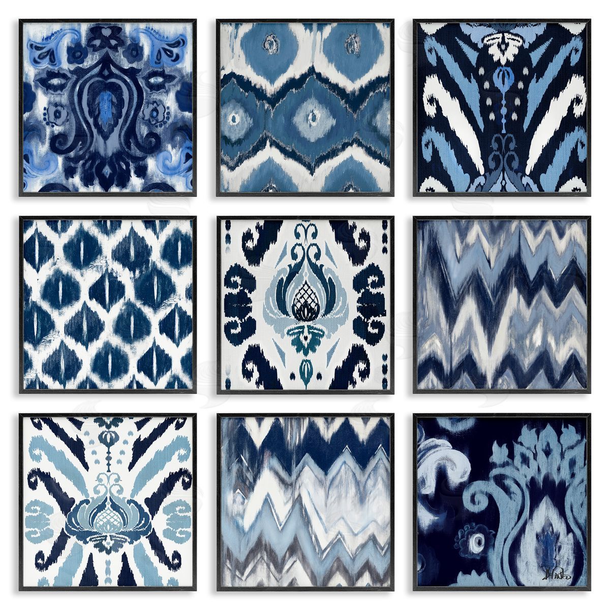 Patricia Pinto Blue Boho Patterns Black Framed Giclee Wall Art Print