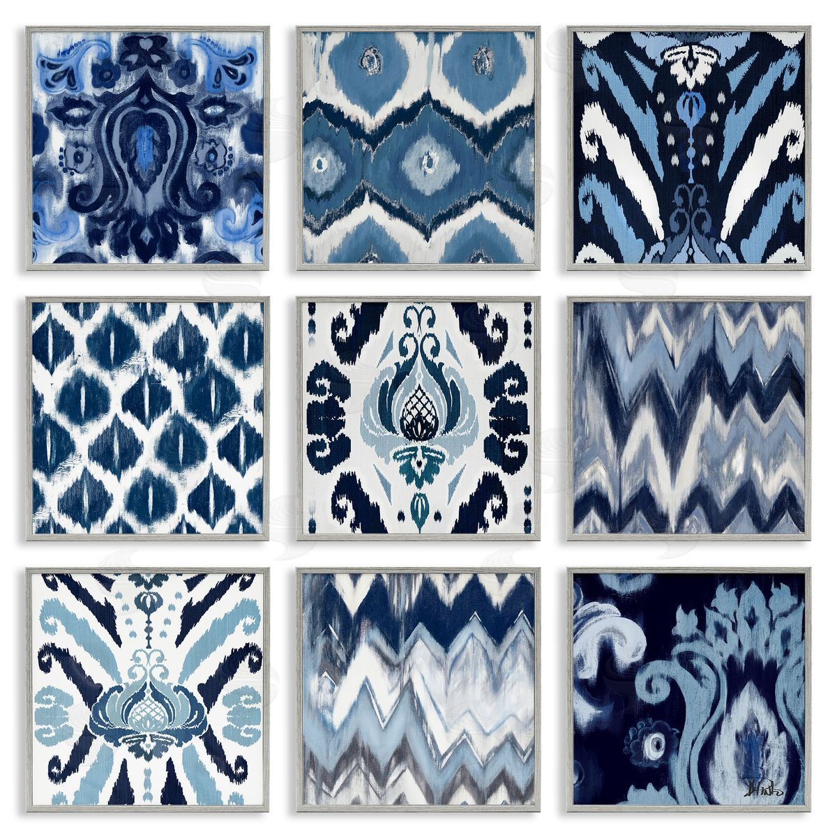 Patricia Pinto Blue Boho Patterns Gray Framed Giclee Wall Art Print