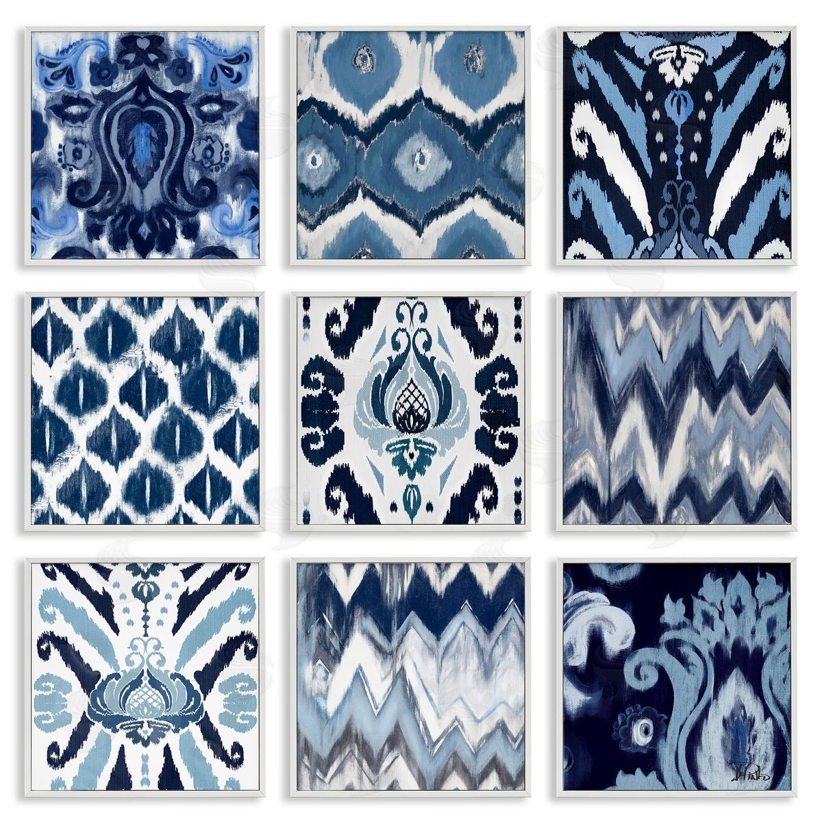 Patricia Pinto Blue Boho Patterns White Framed Giclee Wall Art Print