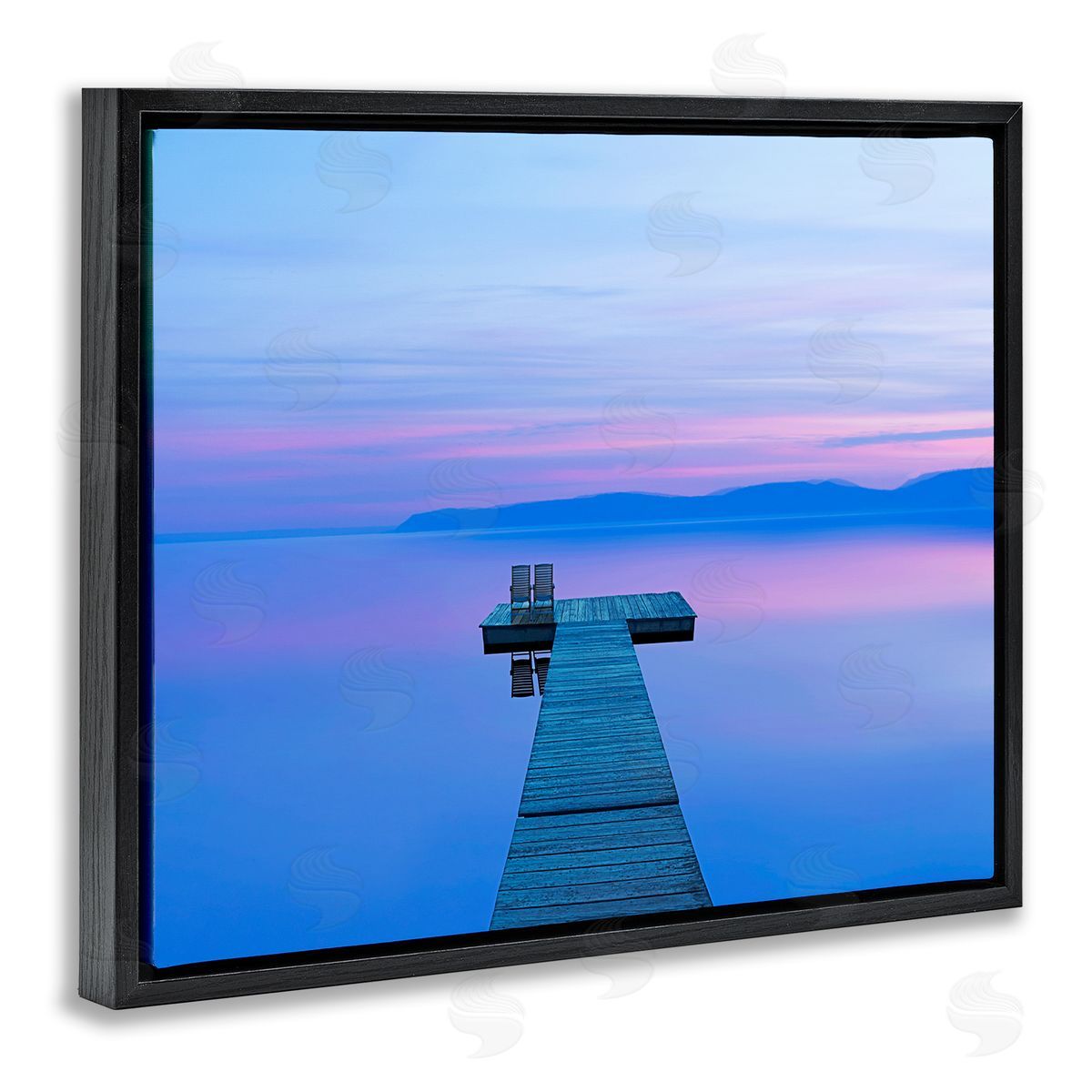 Lake Landscape Blue Purple Black Floating Frame Canvas Wall Art, Home Decor by James McLoughlin