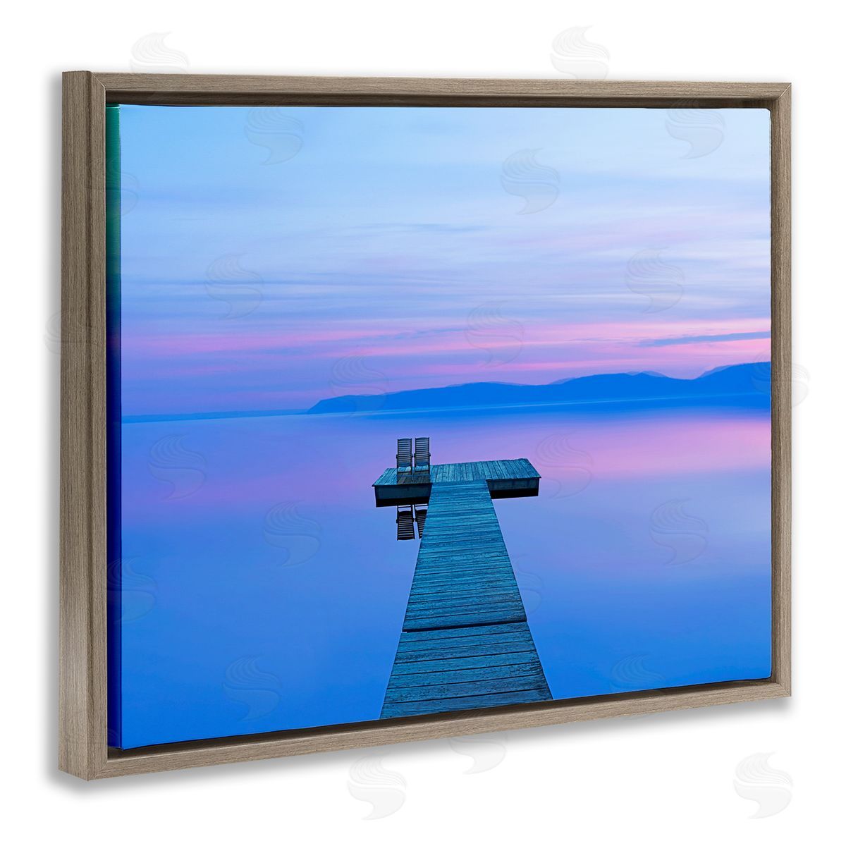 Lake Landscape Blue Purple Brown Floating Frame Canvas Wall Art, Home Decor by James McLoughlin