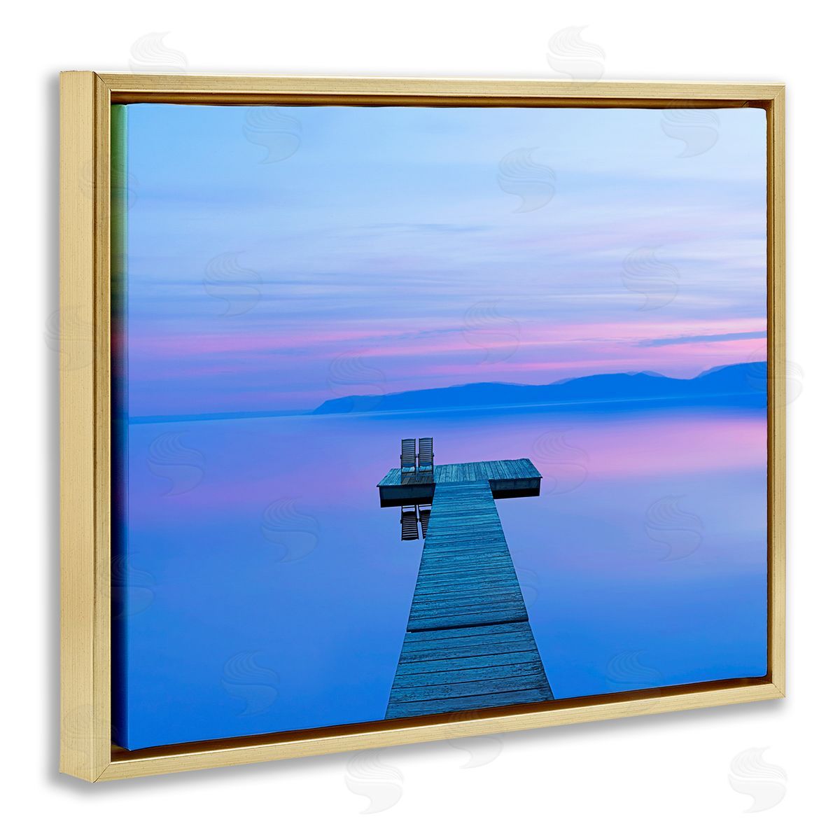 Lake Landscape Blue Purple Gold Floating Frame Canvas Wall Art, Home Decor by James McLoughlin