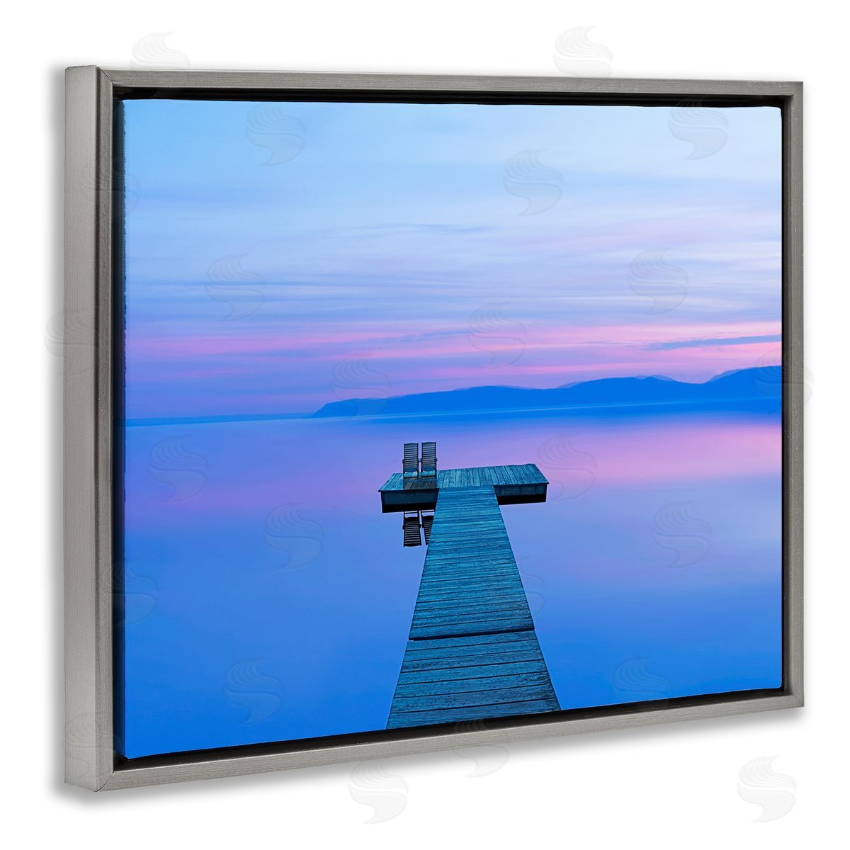 Lake Landscape Blue Purple Grey Floating Frame Canvas Wall Art, Home Decor by James McLoughlin