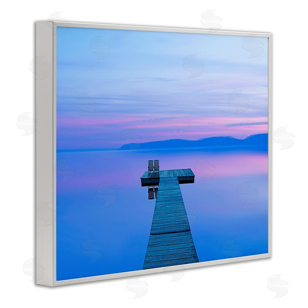 Lake Landscape Blue Purple White Frame Print Wall Art, Home Decor by James McLoughlin